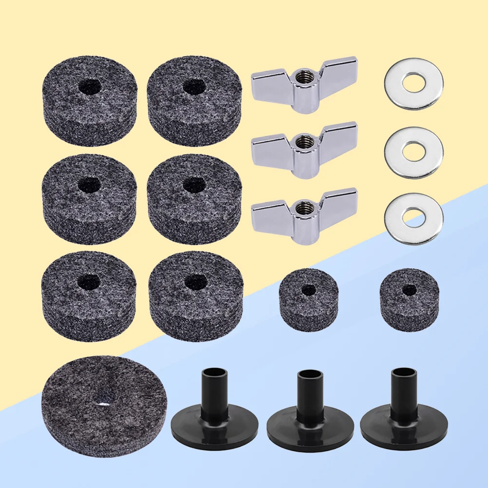 

18 in 1 Drum Cymbal Accessory Set Cymbal Felt Washers Cymbal Sleeves Wing Nuts Hi-hat Felts (Grey) Cymbal Replacement Accessorie