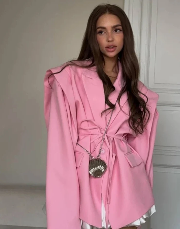 

Women's Blazer Yellow Long Sleeve Lapel Single Button Suit Jacket Spring Lady Loose Casual Outwear