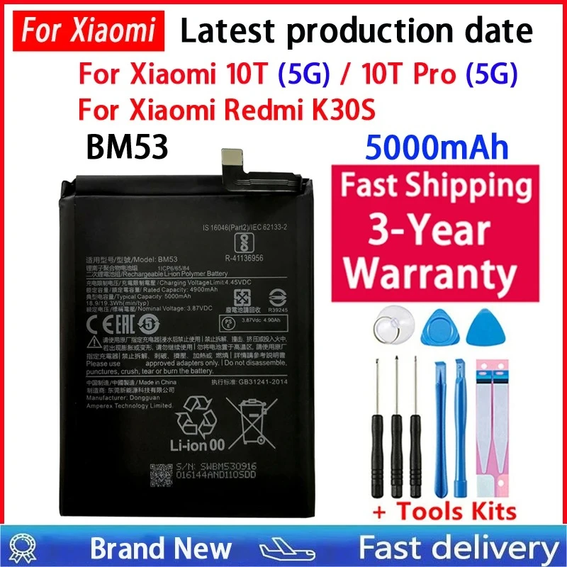 NUEVA Batería BM53 de 5000mAh para Xiaomi 10T 10T Pro Mi 10T Baterías de Repuesto 2