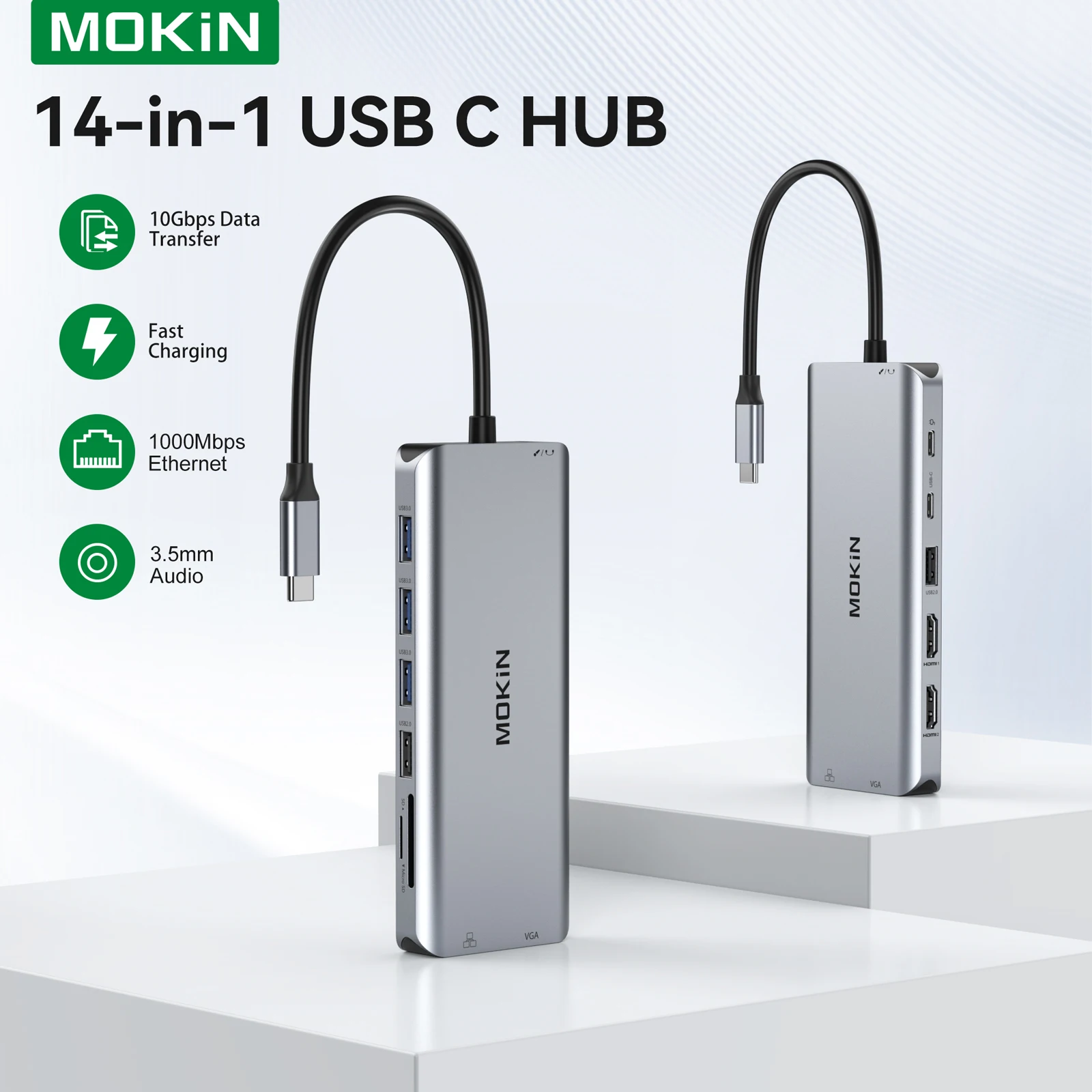 MOKiN USB Hubs Docking Station for MacBook Air Pro M1 M2 iPad USB-C HUB Adapter with 5Gbps USB3.0 4K60Hz HDMI PD 100W SD/TF RJ45