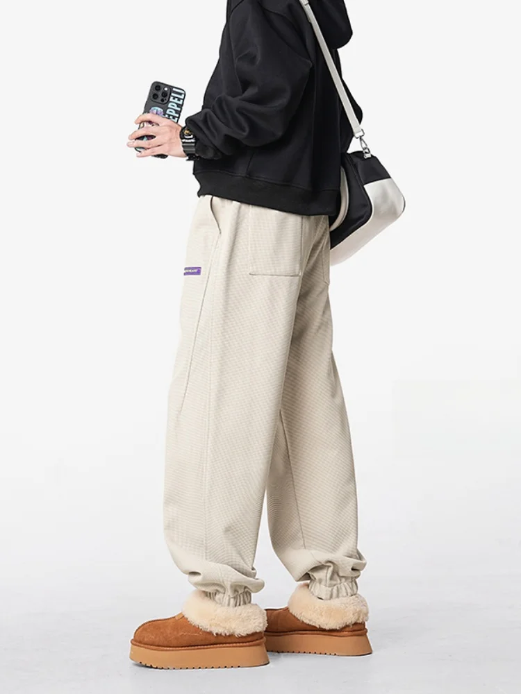 

Men's Fce Lined Casual Pants Thiened Winter Sports Sweatpants Loose Fit Elastic Waist Youthful Sle American Casual Fas...