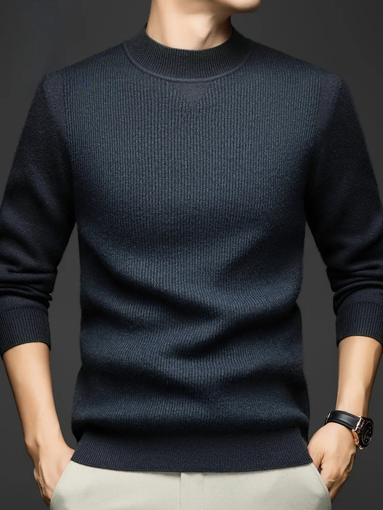 

Rn Men's Thiened f-High Collar Knitted Sweater Warm Casual Busin Sle Pure Color Autumn Winter New Arrival