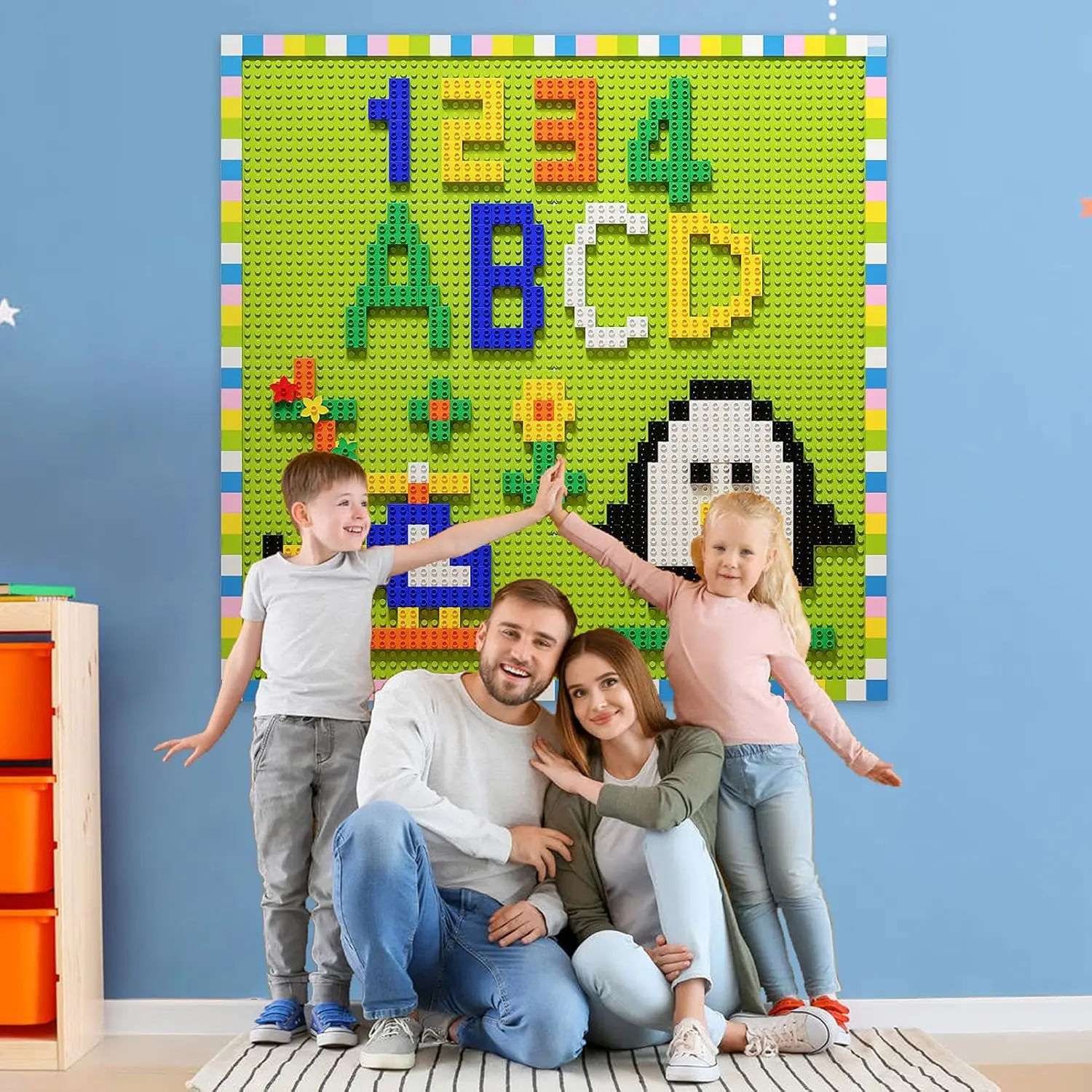 بناء على الحائط أو الطاولة - تخصيص جدار مكعبات البناء، 8 عبوات (10 × 20 بوصة) لوحة قاعدة بناء ذاتية اللصق، 440 قطعة متوافقة