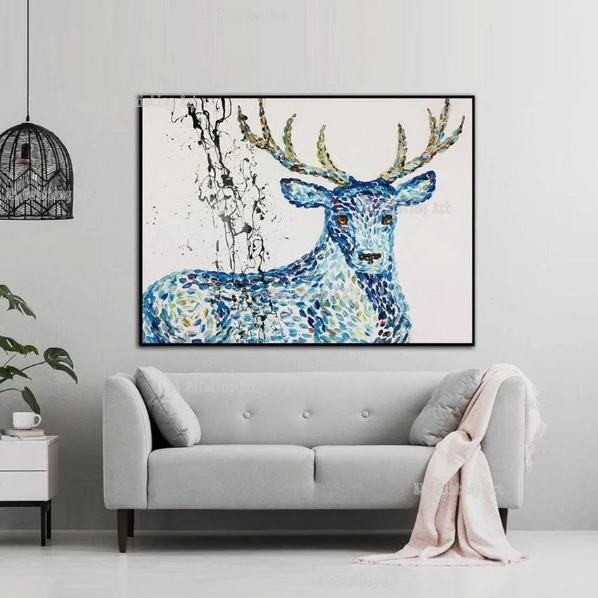 Cartoon Animal Wall Picture On Canvas Hand-painted Knife Luxury Deer Painting Art Large Size Bedroom Decorative Item Art