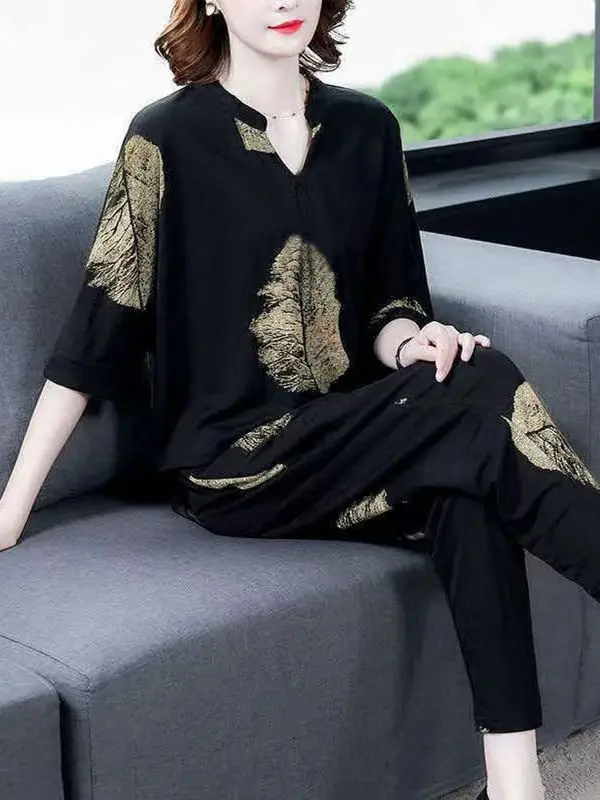 Picture 5: Loose Mom Set for Middle-Aged And Elderly Women plus Size Harlan Two-Piece Suit Korean Style Commute Fashion Summer Casual