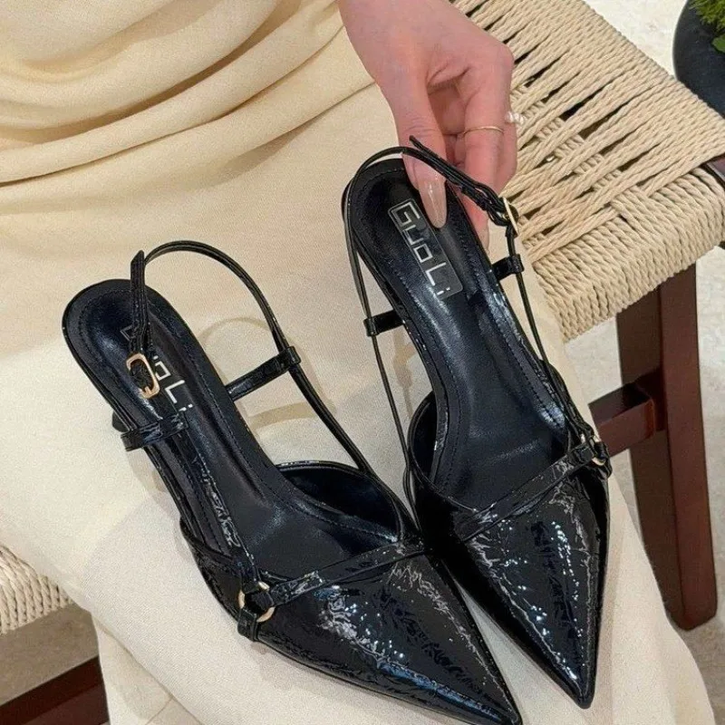 Spring Summer New Pointed Toe High Heel Women's Sandals Belt Buckle Brown Luxury Feel Fashionable Low Cut Ankle Strap Shoes view 4