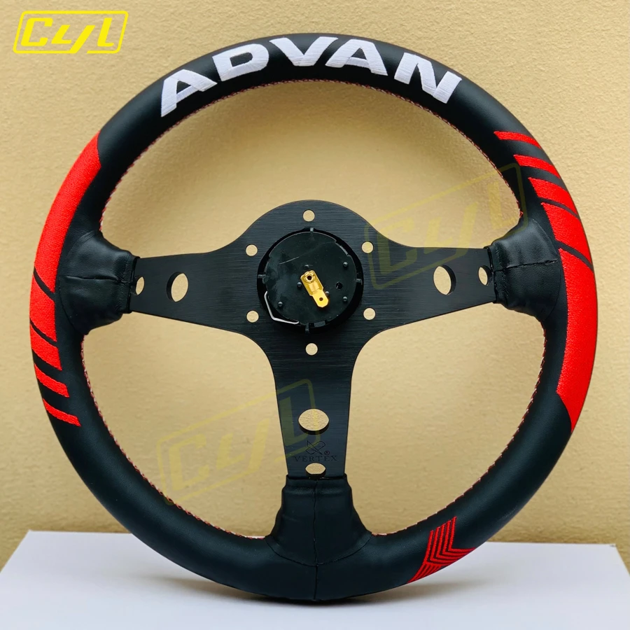 VERTEX 13inch Leather Steering Wheel Deep Dish Embroidery JDM Steering Wheel