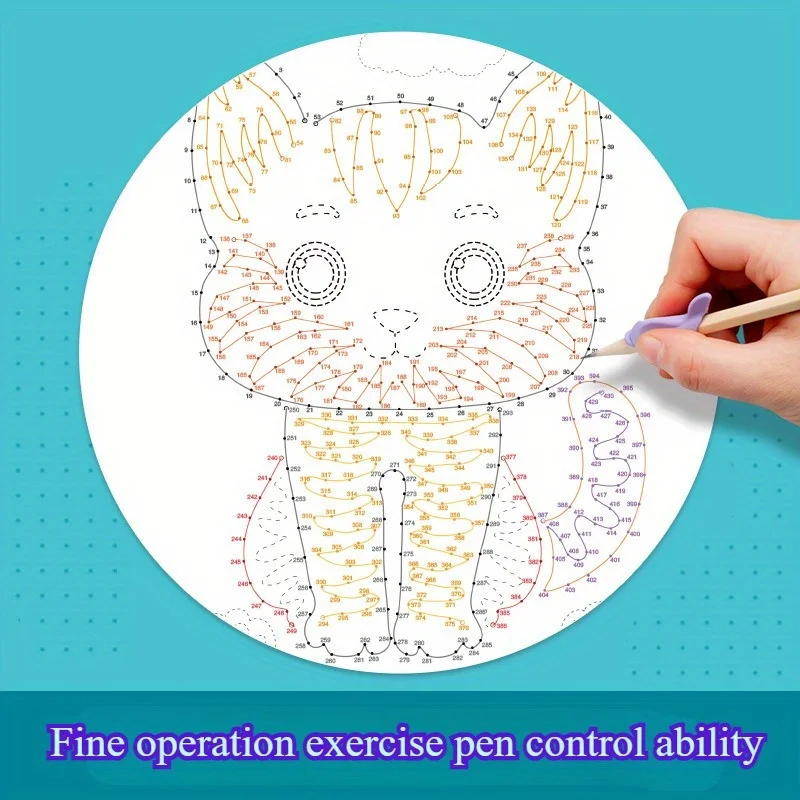 نسخة متقدمة من كتاب ألعاب متاهة الاتصال السحري مع 46 صفحة، تركز على تدريب الانتباه من خلال الرسم المنقط إلى نقطة.