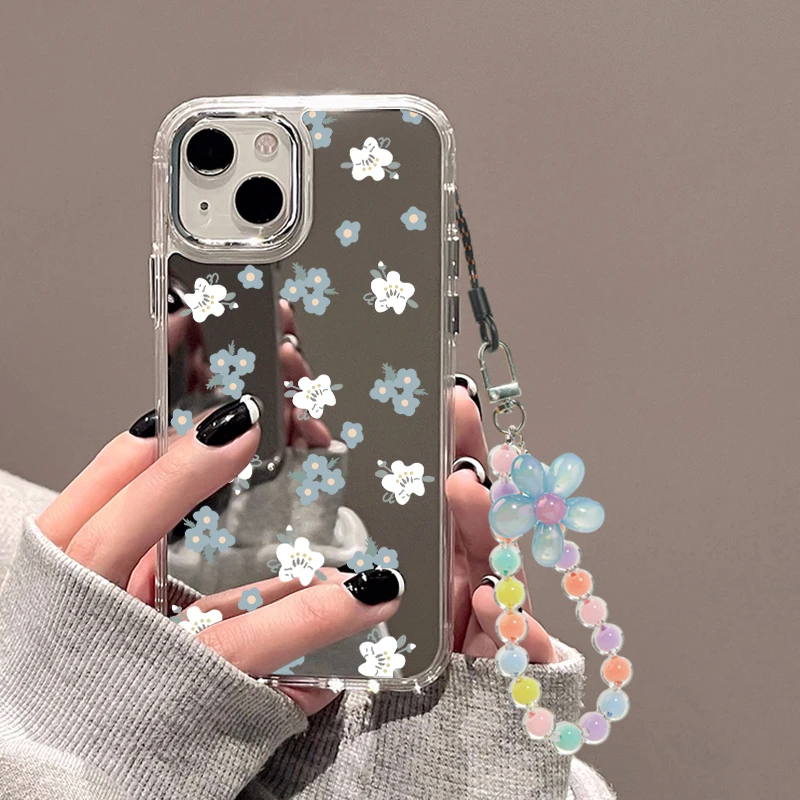 Girasole Daisy polso catena cordino Make up specchio cassa del telefono per iPhone 15 Pro Max 11 12 13 16 14 Pro Max XR XS Max custodie Cover