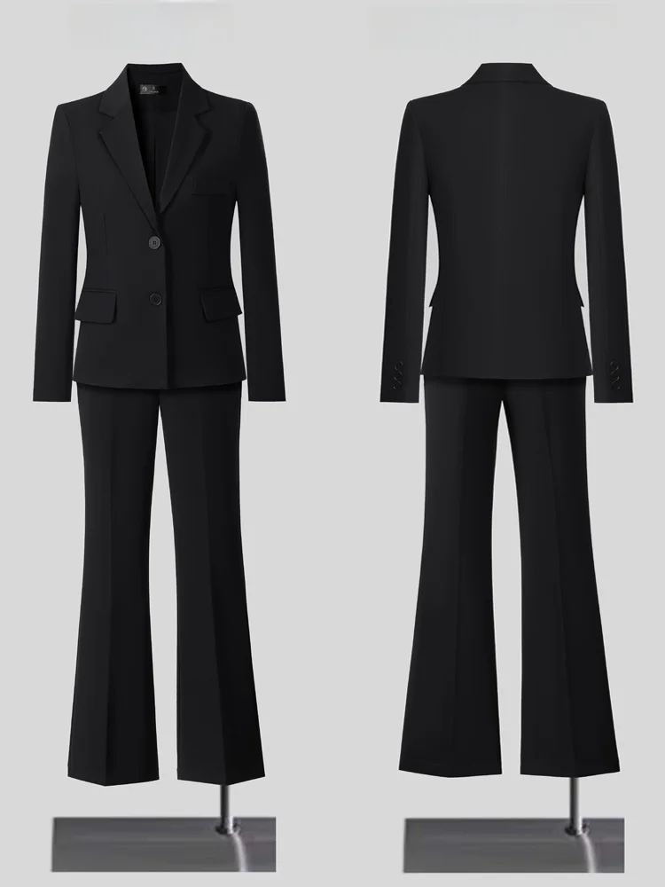 

Деловой костюм для женщин: комплект из двух предметов с расклешенными брюками, элегантный наряд для работы и собеседований