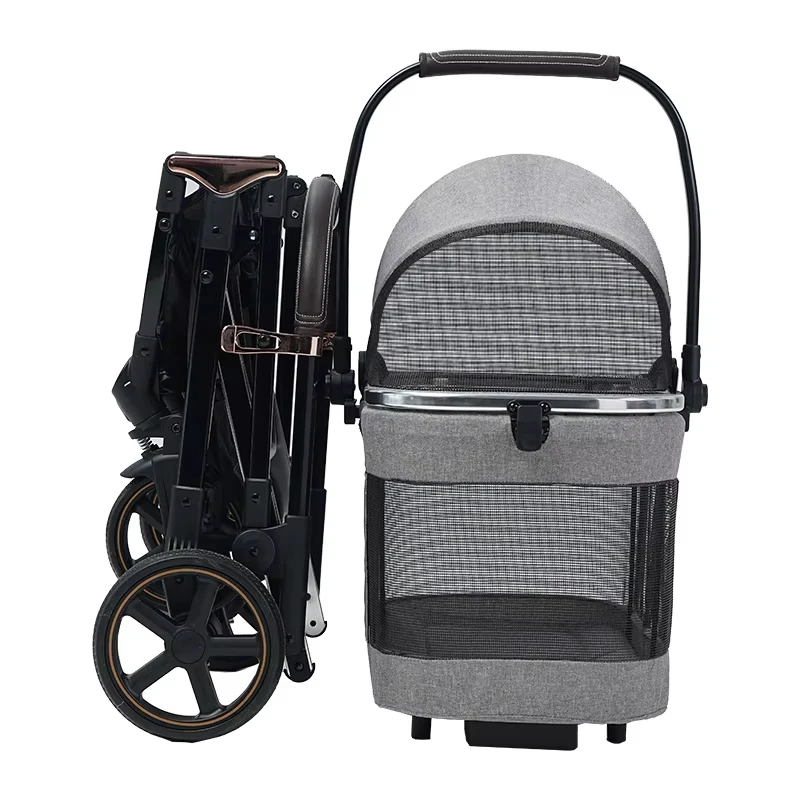 Dog Stroller for Medium Dogs Easy Fold Dual Entry Dog Wagon One-Foot Brake Large Breathable Mesh & Sunroof Pet Trolley Carrier