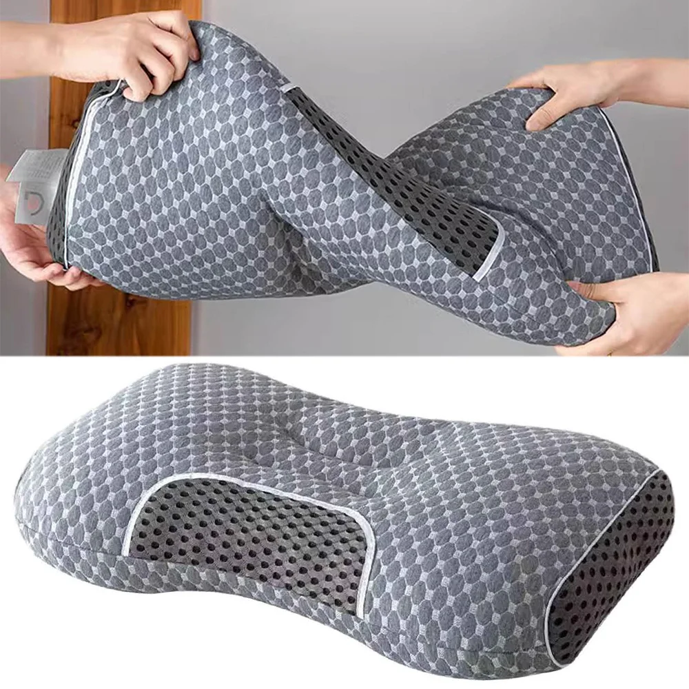 Cuscino Ortopedico Ergonomico, Cuscino Lavabile in Tessuto a Maglia per il Supporto del Collo e della Colonna Cervicale, Cuscino per Dormire per Chi Dorme di Lato o sulla Schiena – Design