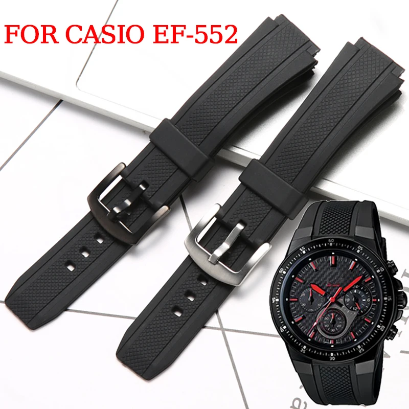 EF552 Черный резиновый ремешок для часов Casio Edifice EF-552 Ремешки для часов EF-552D Мужской спортивный силиконовый сменный браслет