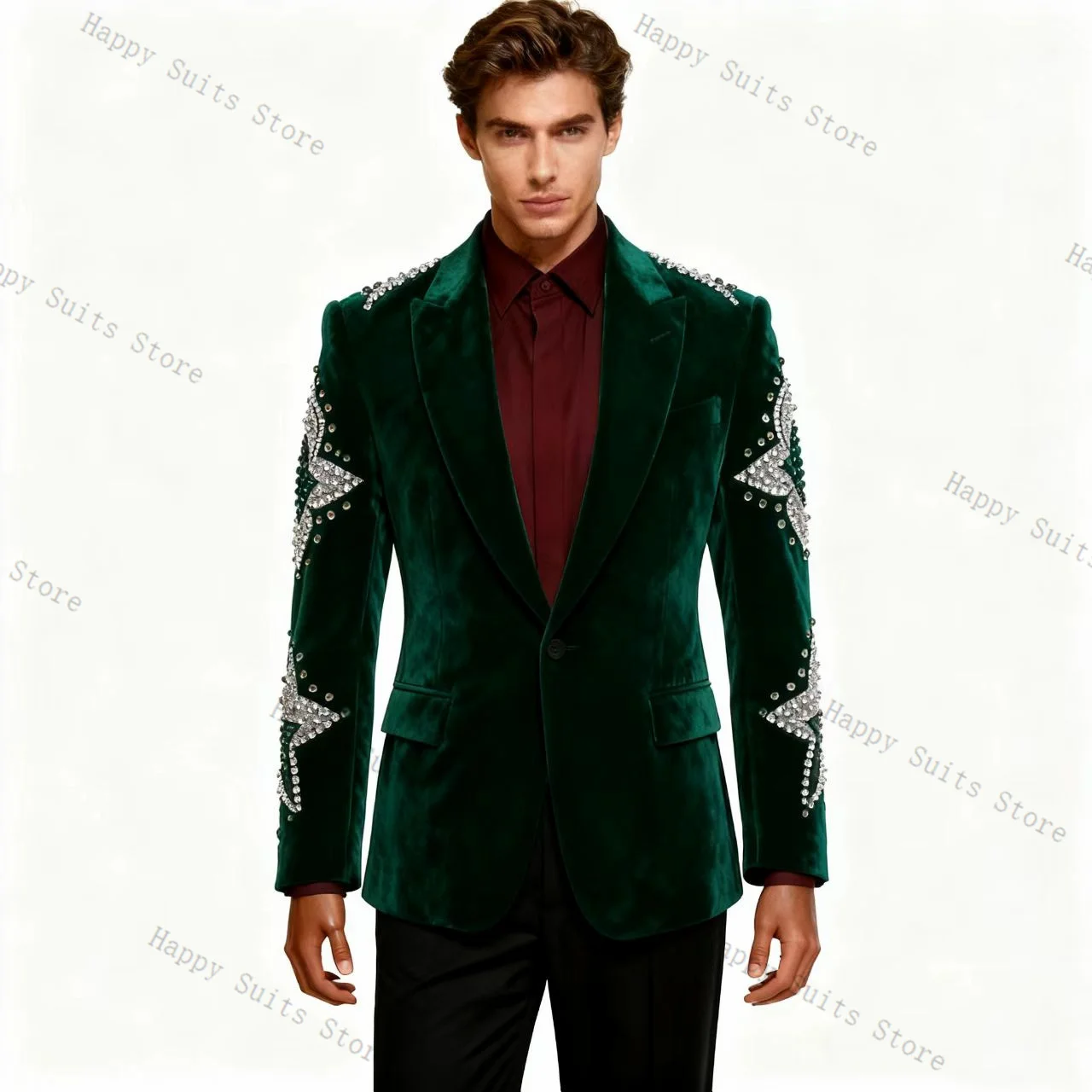 Burgunderroter Samt-Herrenanzug-Set, 2-teilig, Blazer + Baumwollhose, Hose, formeller Büromantel, Hochzeit, Smoking, individuelle Jacke, Outfit