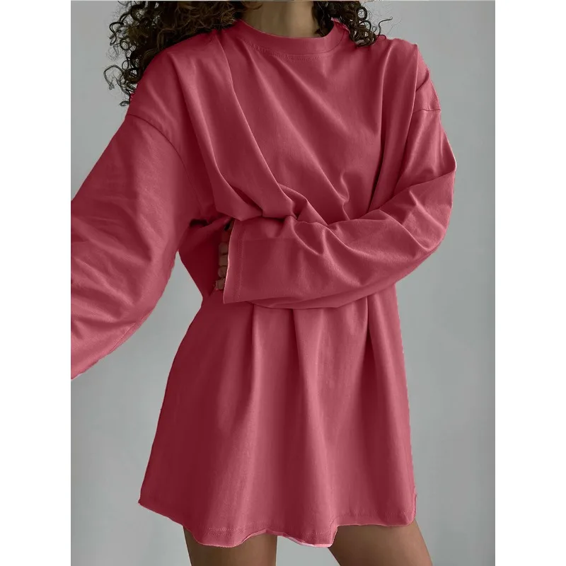 Cross-border Women's Hand-worn Loose Top 2026 Spring and Autumn New European and American Style Pure Cotton Long-sleeved T-shirt