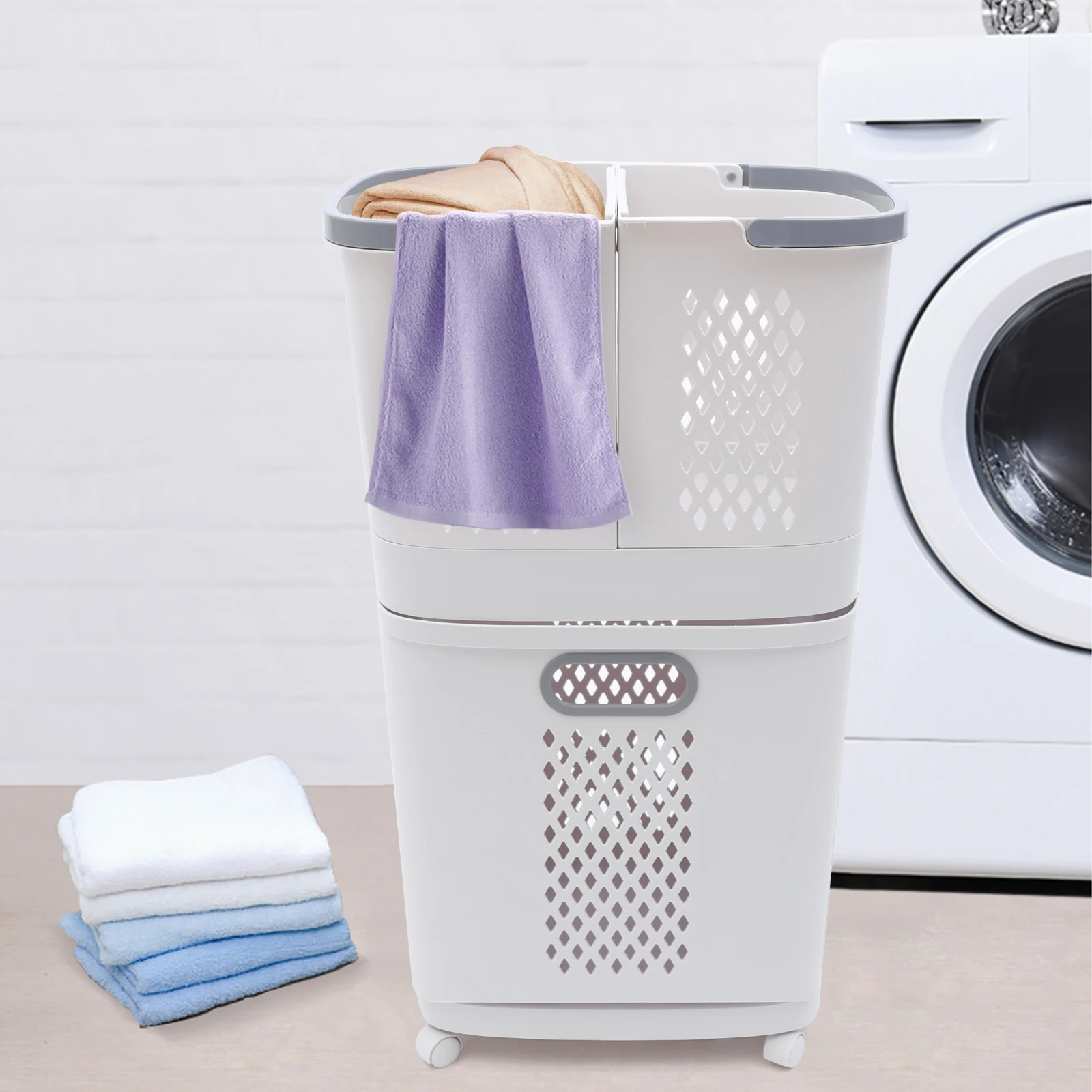 Movable Laundry Basket Household Split Categorized Laundry Basket Large Hand-Held Laundry Basket Bathroom Clothes Storage Basket