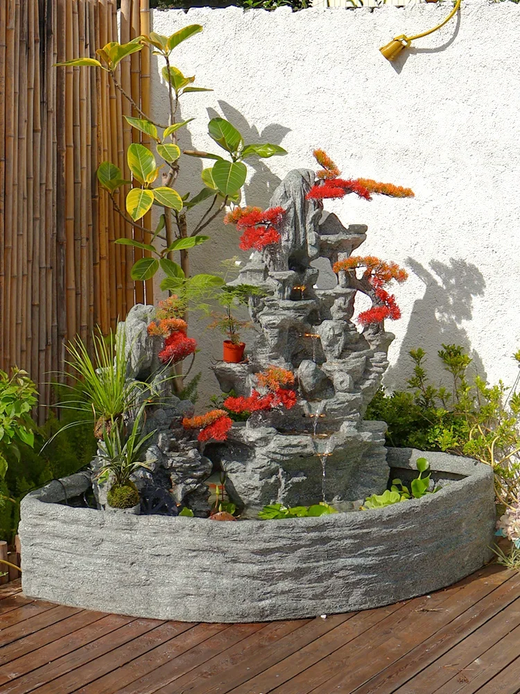 Outdoor rockery flowing water balcony courtyard garden fish pond fountain hotel staircase water circulation landscaping ornament