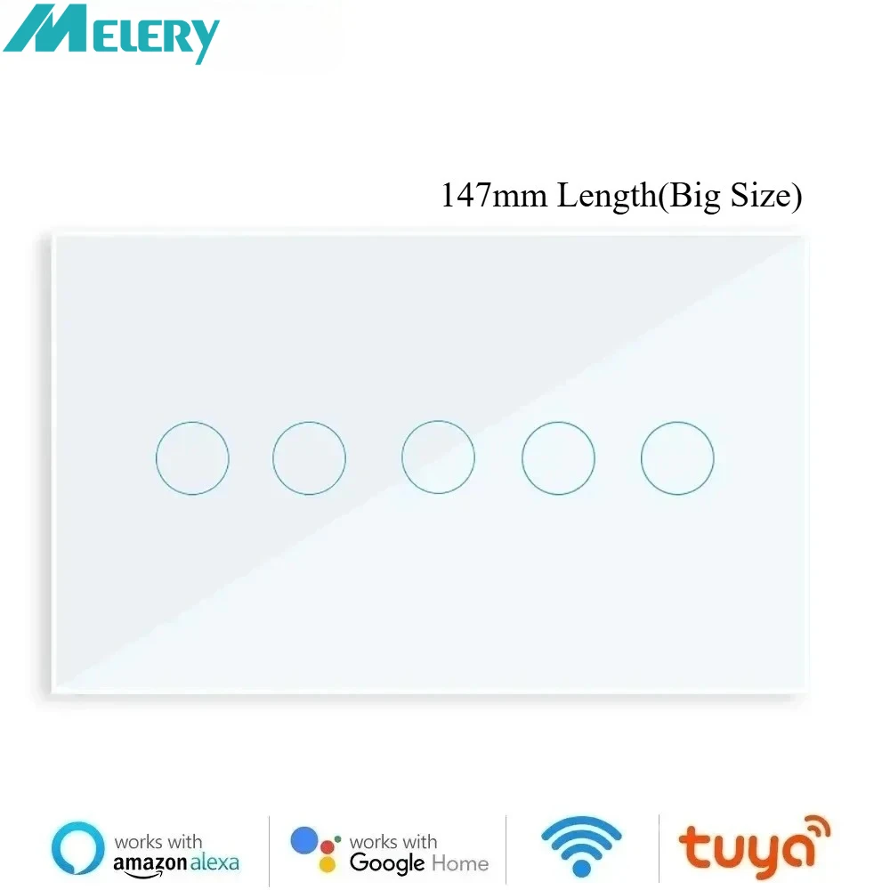 

Melery Tuya WIFI Smart Wall Light Switch Touch Glass Panel Wireless Interuptor 4/5/6 Gang Remote Control by Alexa Google Home