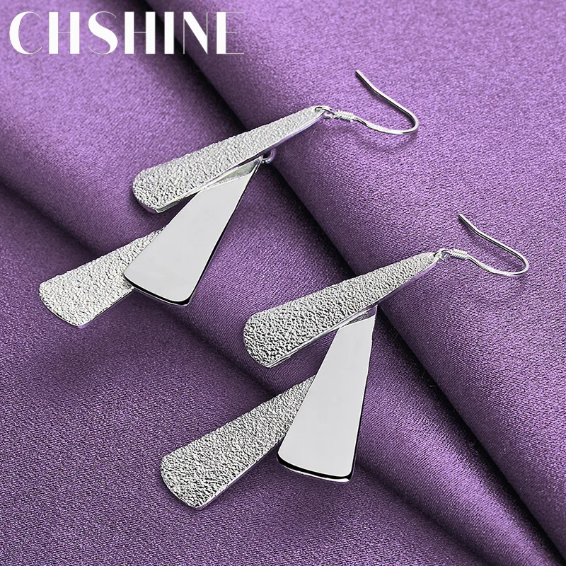 CHSHINE 925 Sterling Silver Smooth Matte Three Fan Earrings For Women's Wedding Party Fashion Eardrop Jewelry