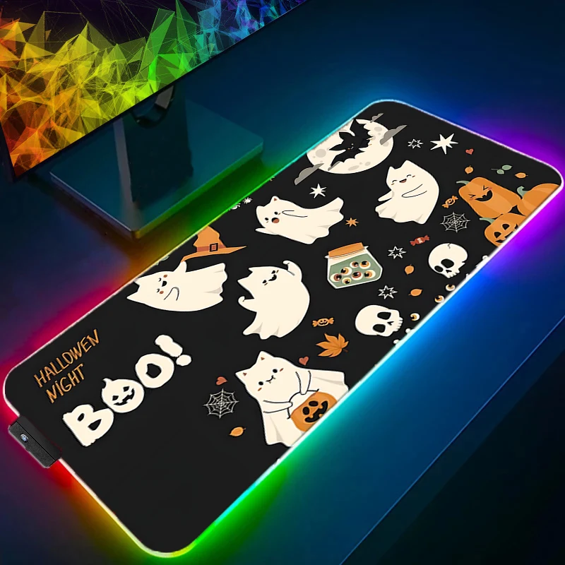 

RGB светодиодный коврик для мыши, игровой коврик для мыши, резиновый коврик для стола Ghost, нескользящий коврик для ПК, ноутбука, геймера, классические настольные аксессуары, коврик для клавиатуры, ковер