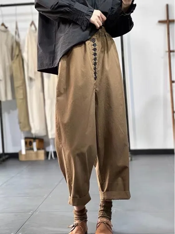 

Loose Harlan Workwear Casual Pants for plus Size Women Pear Body Shape Spring New Style High Waist Wide Leg Korean Style