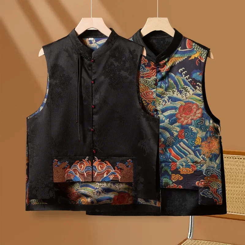 Fashion Autumn Vests Chinese Clothing Tang Embroidery Top Woman Costume Vest Women Shirt Ethnic Cardigan Ladies Outfits Blusas