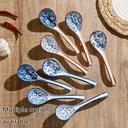 4PCS Ceramic Soup Spoons Household Tableware Set Retro Chinese Style Style Blue and White Porcelain Soup Spoon Combination Set