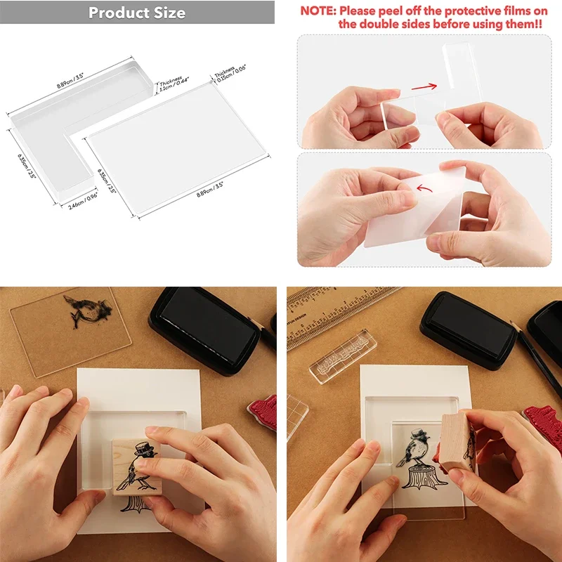 2PCS/Set Small  Clear Acrylic Stamp Positioner Kit Tool Stamping Platform for DiY Craft Card Making