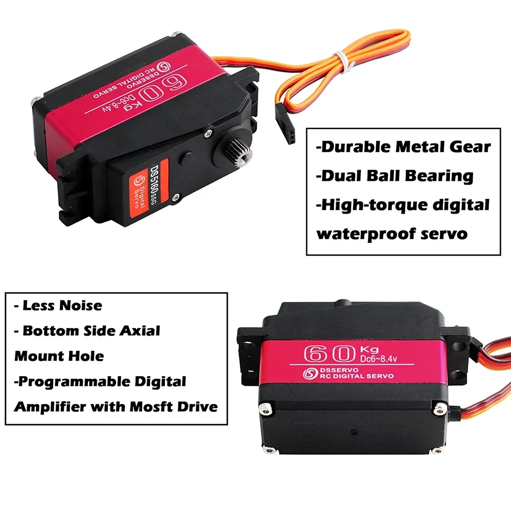 60Kg Torque Dsservo DS5160 Digital Servo Waterproof 180 270 Degree Angle-Controlled Full Metal Gear for Redcat Baja 1/5 RC Car