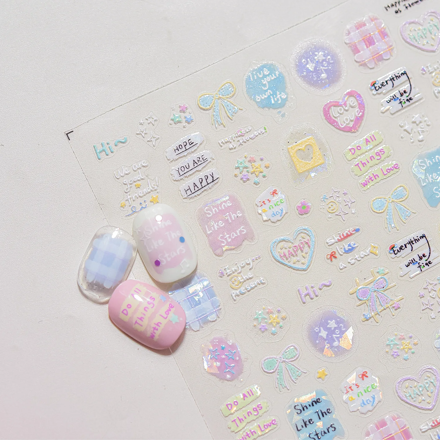 สติกเกอร์ติดเล็บลายผลไม้แอปเปิ้ลเชอร์รี่ 5 มิติ 1 ชิ้น สติกเกอร์ลายการ์ตูนสุนัขลูกสุนัขโบว์ผูกผม ลายกราฟฟิตี ดาว หัวใจ สไลเดอร์ตกแต่งเล็บ