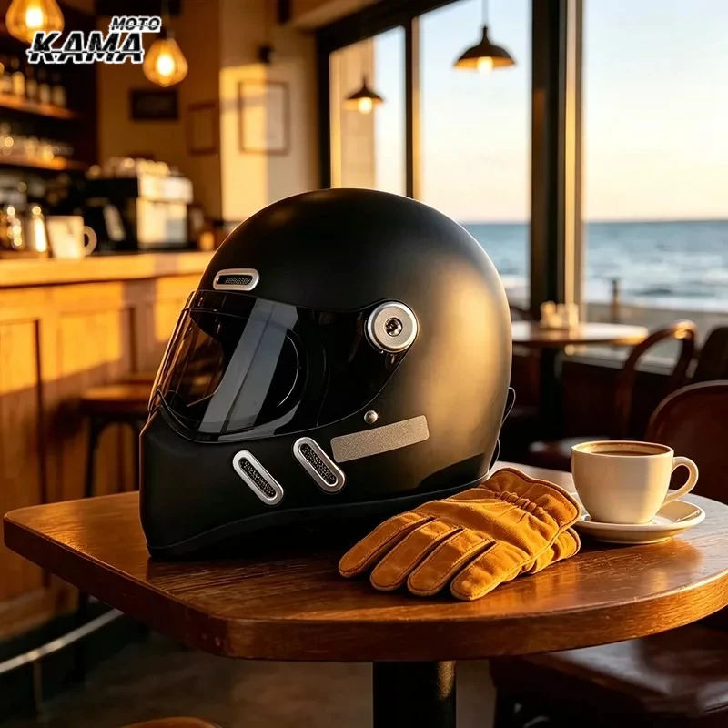 Fiberglass Fiber Motorcycle Helmet Full-face Helmet for Men and Women Retro Four-season Moto Cruising and Riding
