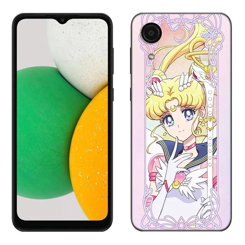 Cute S-Sailor Moon Black Silicone Phone Case For Samsung Galaxy A01 A03 Core A04 E A02 A05 A10 A20 A21 A30 A50 S A6 A8 + A7 2018