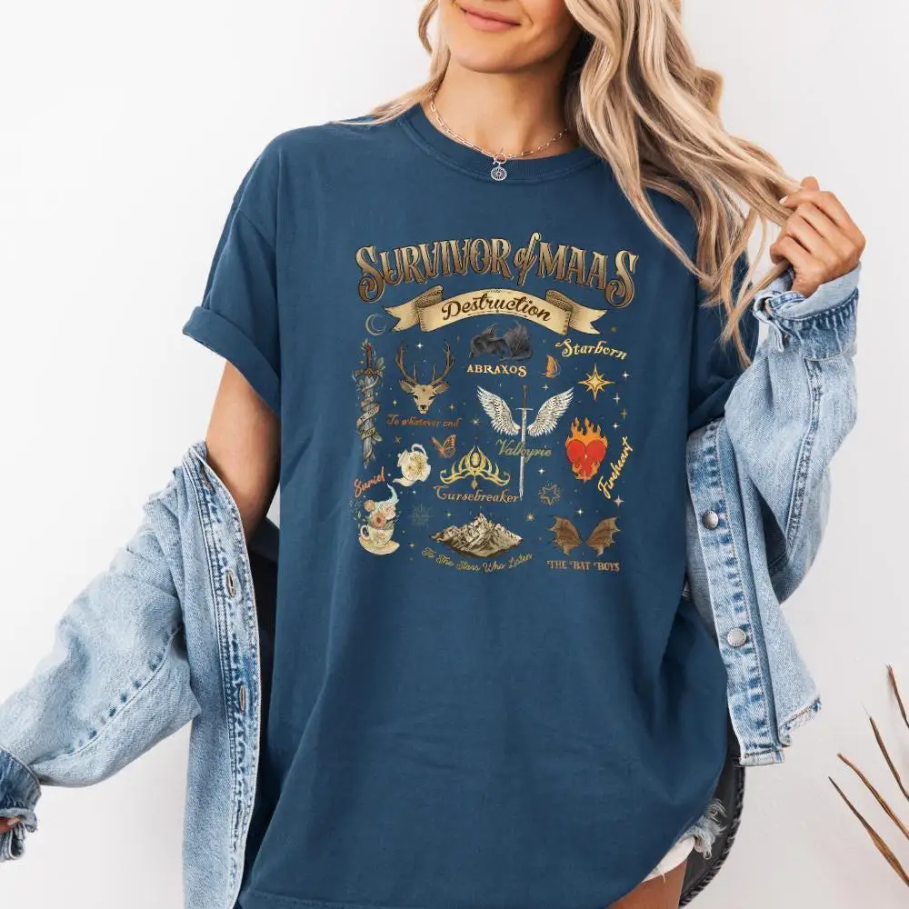 Survivor of Maas Destruction T-Shirt, Throne of Glass, Crescent City, Darkness Claim Us, Romantasy Readers Book Club Tee Shirt
