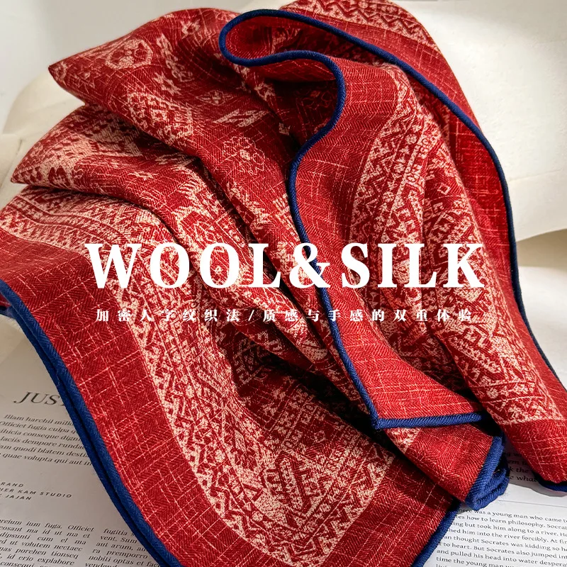 

Fashion 70% wool 30% Real Silk Scarf for Women Bandana Square Scarves Kerchief elegant Summer Beach High Quality Hijab foulard