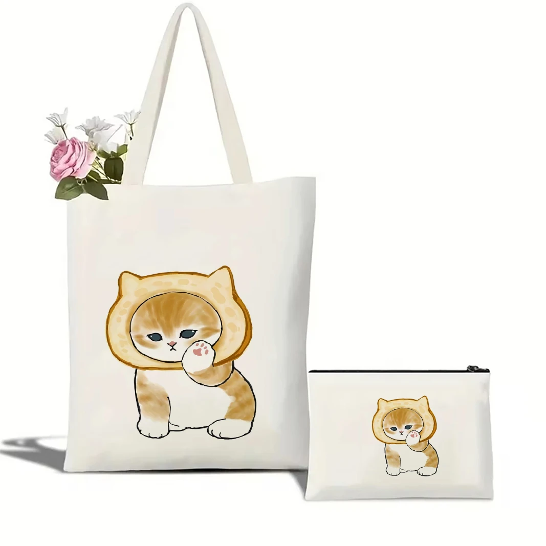 

Игривая парусиновая сумка с изображением кота Kawaii, модная сумка-тоут, легкая женская сумка для покупок, модный аксессуар