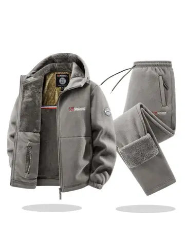 Maxbarley Winter Sportswear Set Mens Retro Training Thick Fleece Jacket + Pants Two Piece Set Casual Ski Running Tracksuit Suit
