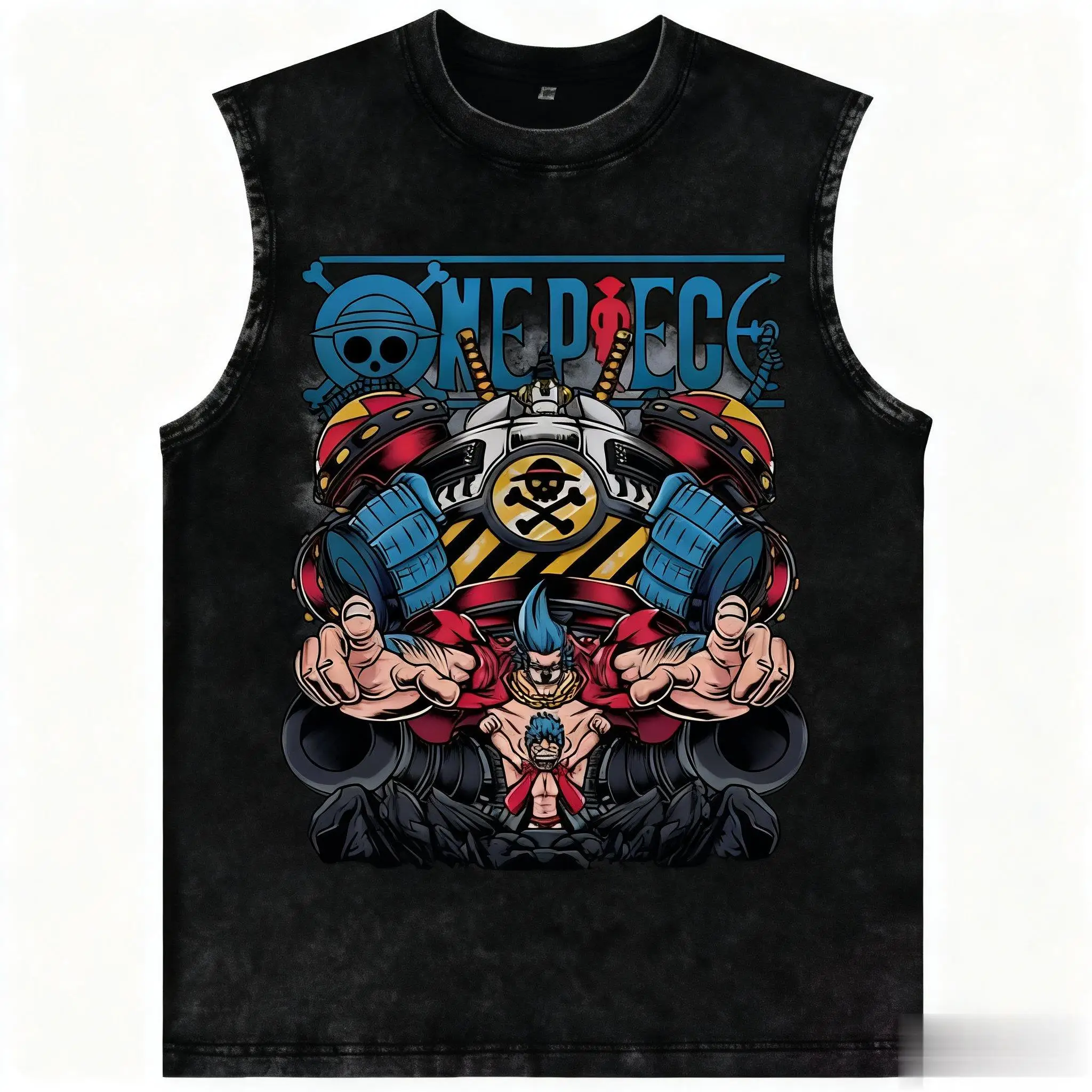 Streetwear Vintage Gewaschen Tank Tops One Piece Luffy Anime Ärmelloses T-shirt Männer Frauen Sommer Casual Grafik Druck Weste Y2k Tops