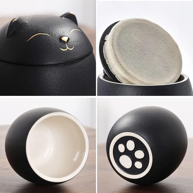 Pet Memorial Cremation Urns, Handcrafted, Black, Cat Shape, Memorial Cremation Urns for Funeral