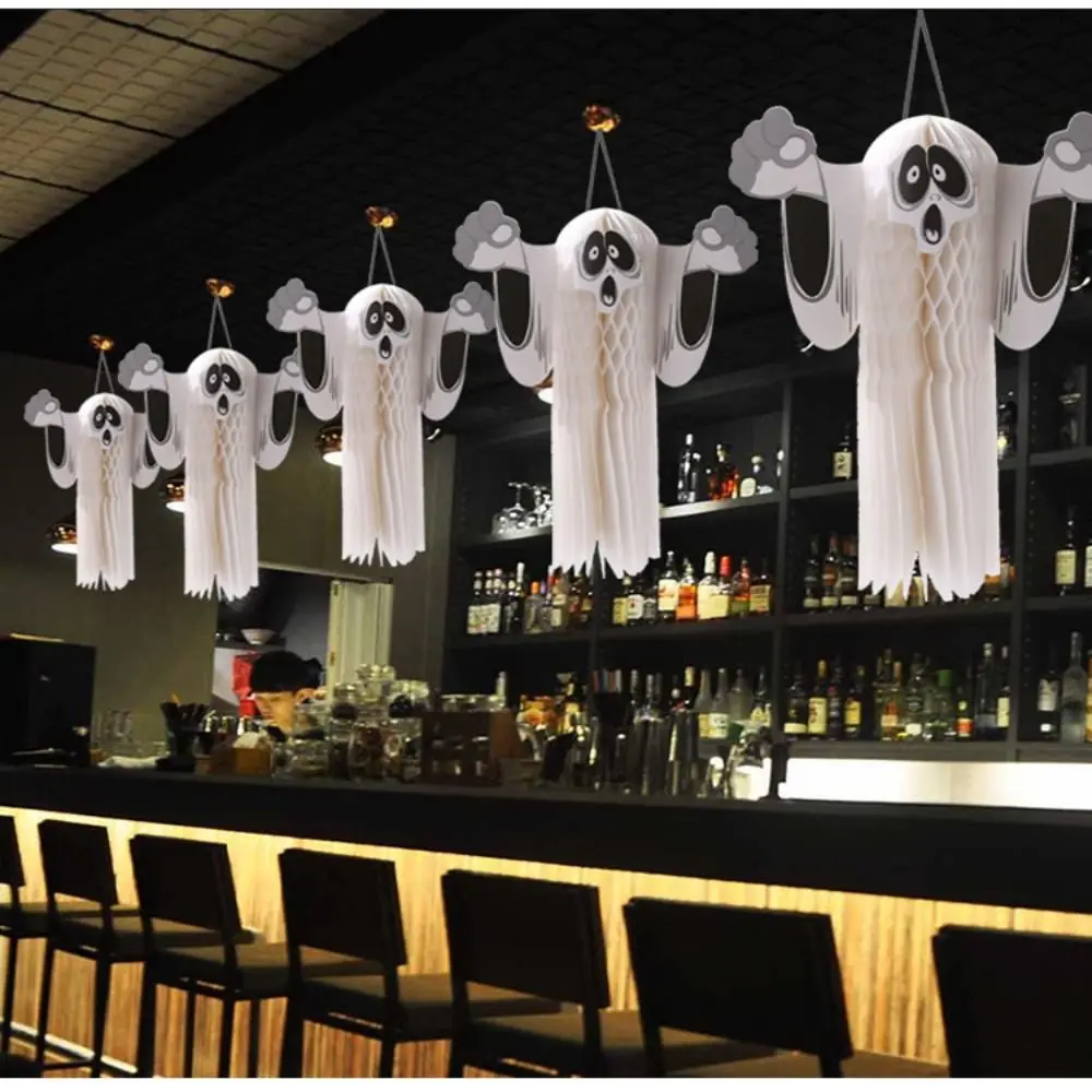 Haunted House 3D Ghost Hanging Ornaments Bar Door Hallway White Horrible Paper Pendants Halloween Fun Shroud Decoration