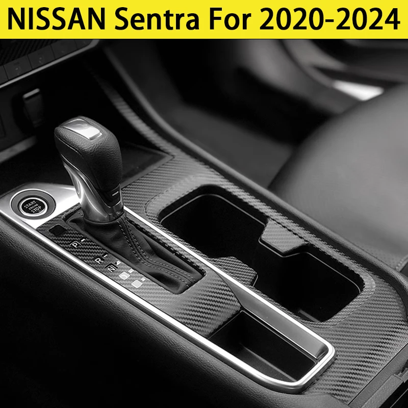 中央制御ギアシフト用のカーボンファイバーステッカー,交換フィルム,nissan sanstra 2020-2024に適しています