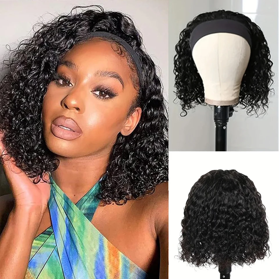 

250 Density Deep Wave Short Bob Wig Human Hair Cheap Clearance Headband Wigs For Women 8"-16"Machine Made Brazilian Remy Hair