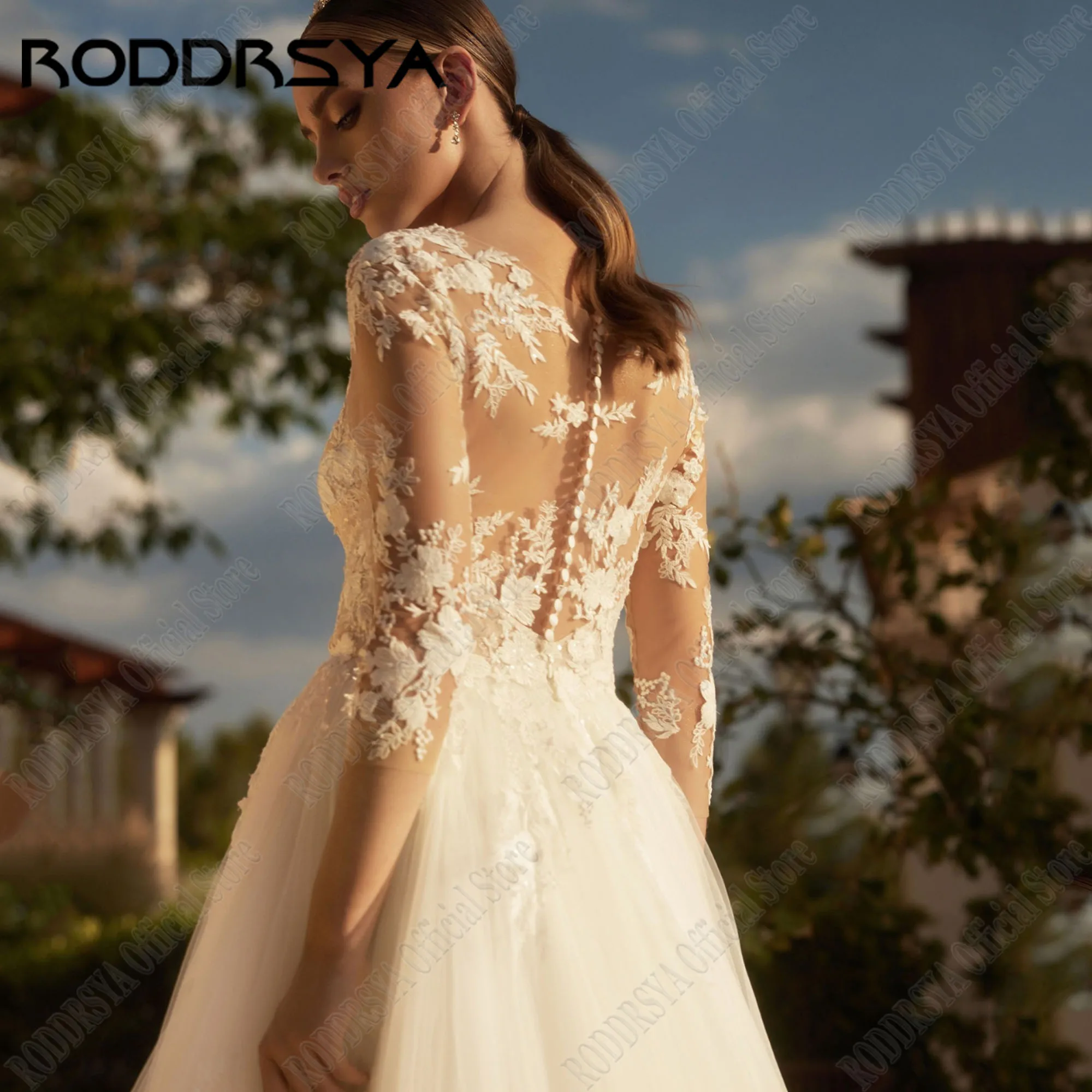 RODDRSYA Illusion Back Lace Wedding Dress 2025 Bride Applique 3/4 Sleeves Robe De Mariée A-Line O-Neck Bridal Gowns Plus Size