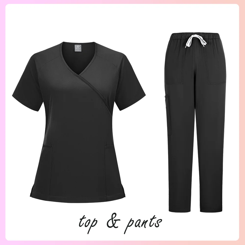 Nuovo Scrub Set Uniformi mediche Scrub elasticizzato Top con pantaloni tascabili Uniforme da infermiera Tuta da medico per chirurgia Abbigliamento da lavoro per salone di bellezza