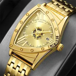 Triangle Top Class Men's Sports Quartz Watches Clock Gold Waterproof Business Stainless Strap Business Quartz Watch for Men