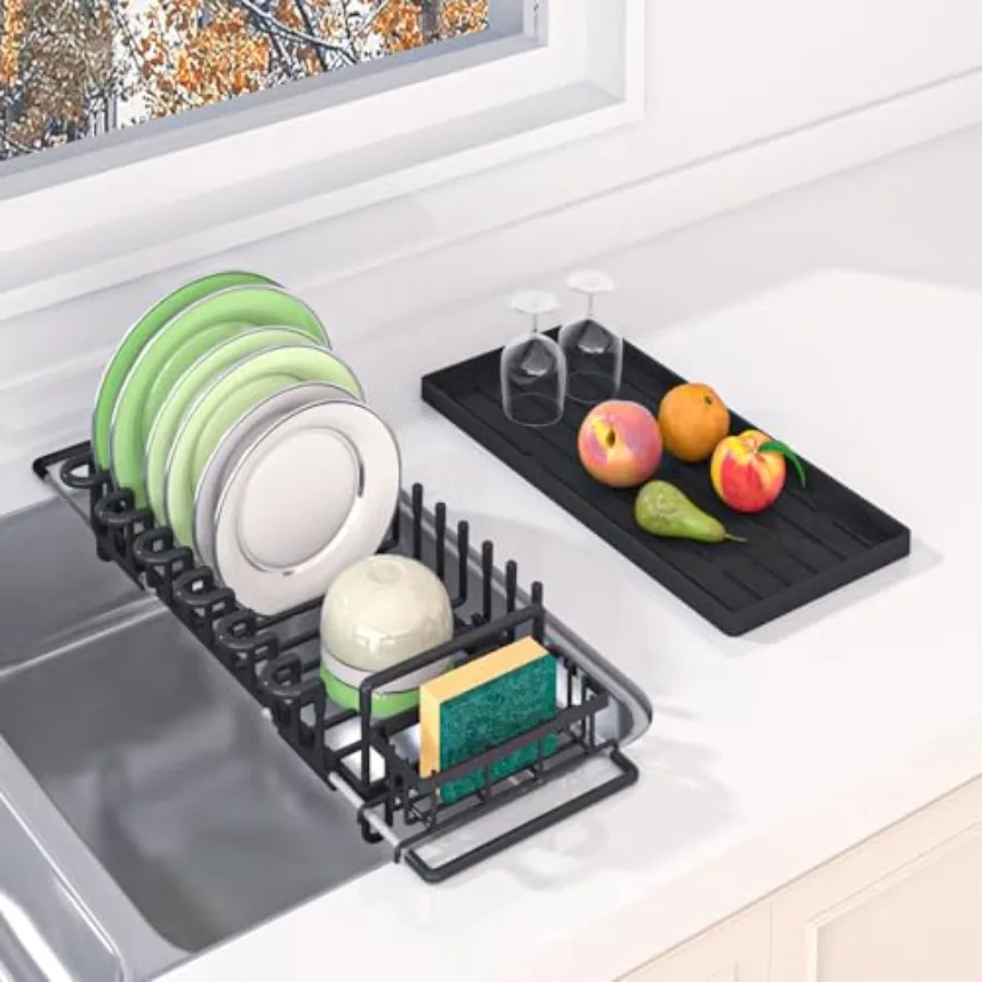 

in Sink Dish Drying Rack Expandable Dishes Racks for Kitchen Sink with Silicone Mat Black
