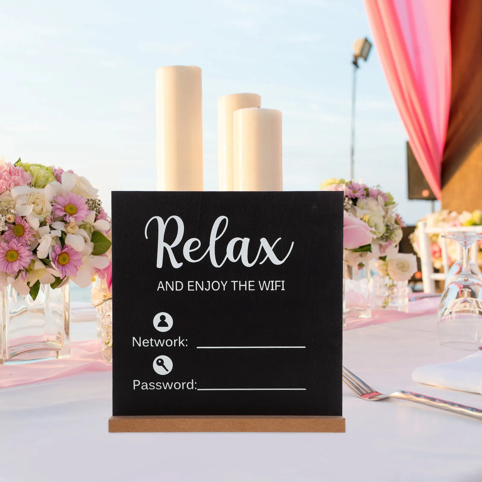Wood WiFi Blackboard Password Reminder Board Table Stand for Home Office Hotel Wireless Network Signage WiFi Blackboard