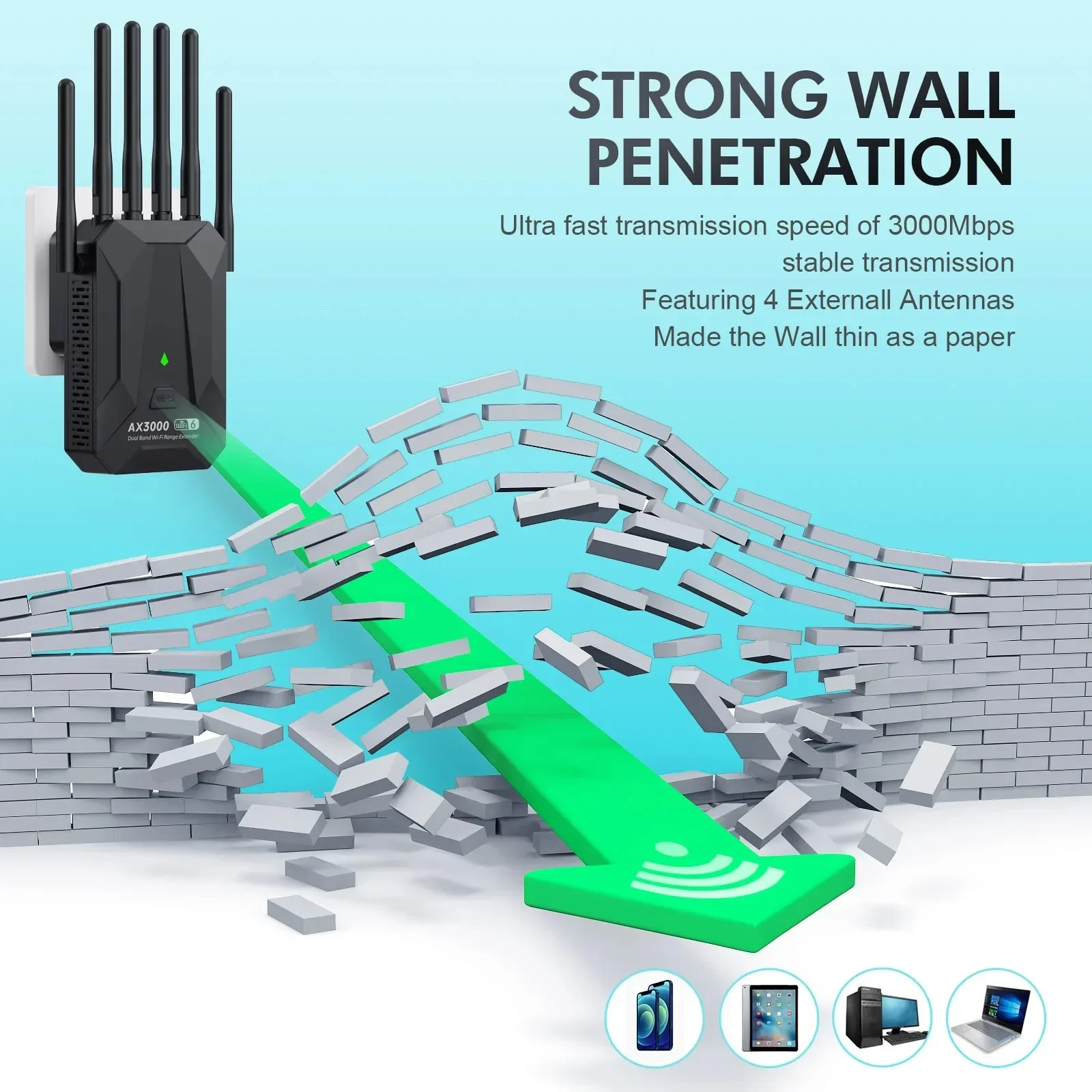 WiFi6 3000Mbps مكرر لاسلكي ثنائي النطاق 2.4Ghz 5 جيجا هرتز موسع واي فاي واي فاي 6 مكبر للصوت طويل المدى إشارة توسيع الداعم #4