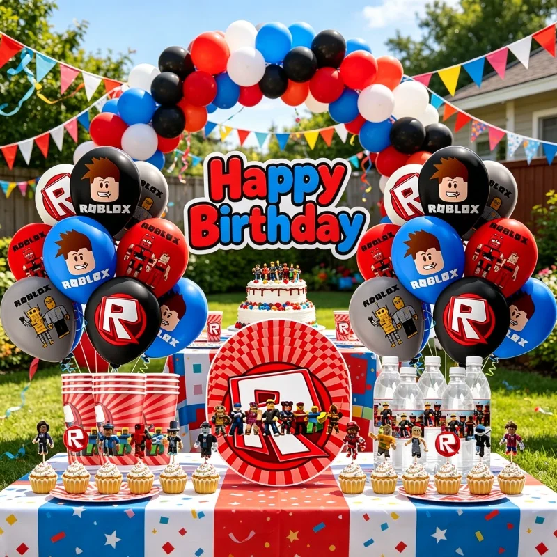 Robloxed Print Party-Kombi-Set, passende Dekoration für Geburtstag, Feiertage, Familientreffen, Heimfeier, Ornament-Zubehör, Geschenk