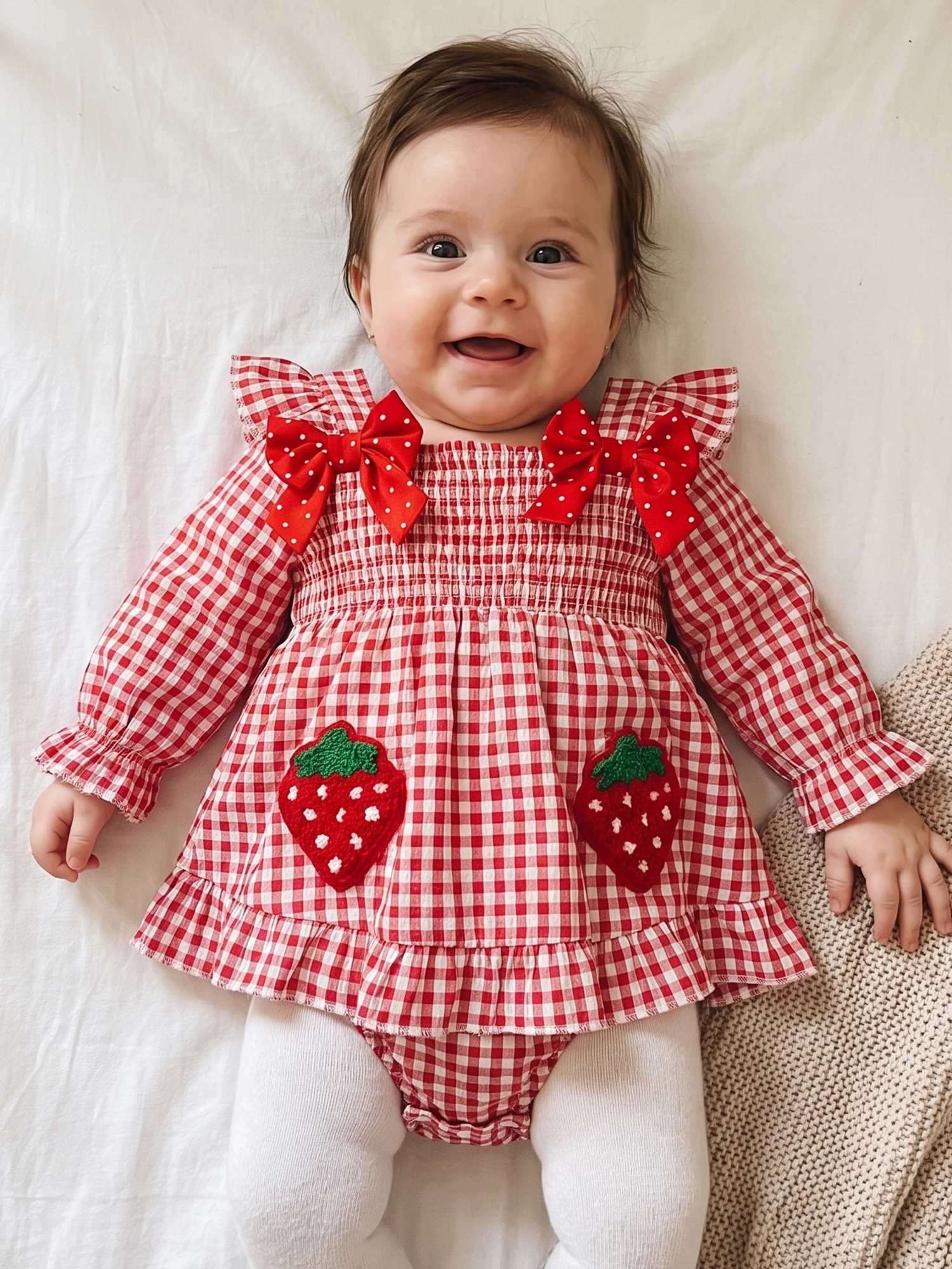 Romper Girls Plaid Sleeve Plaid Romper Embroidery Long Sleeve Strawberry Girls Long Sleeve Bodysuit Latest