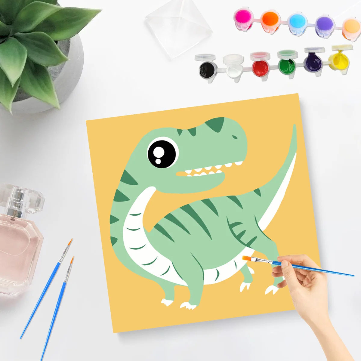 PhotoCustom malowanie przez zestawy liczb ramka dinozaur farba olejna według numeru dla dzieci unikalne Diy prezent ściany domu Artcrafts